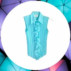 Dress-U by Sharon Turquoise Sleeveless Raw Petal Layered Ruffle Blouse Women M